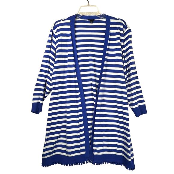Talbots Natalie Striped 3/4 length sleeve cardigan, blue/white, size 2X - Picture 1 of 8